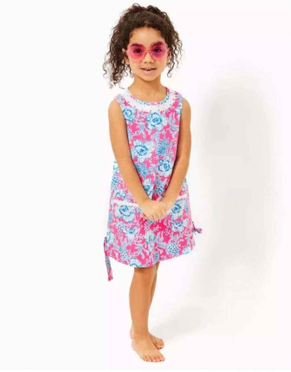 Lilly Pulitzer Wave n Sea Dress Girls 7 Pink Blue Floral Shift Summer Party